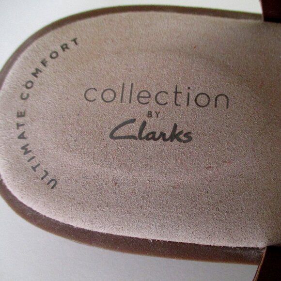 Clarks Collection Womens Tan Strappy Leather Velcro Adjustable Flat Sandal - 9M - Picture 6 of 7